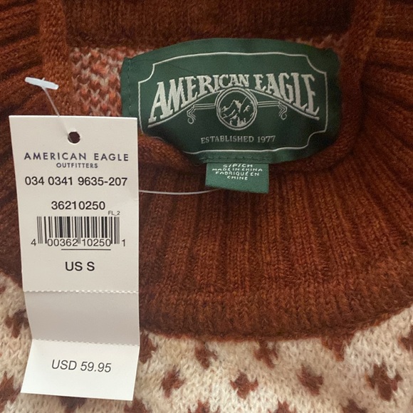 American Eagle NWT Mock Neck Cropped Fair Isle Pullover Close Knit Sweater Small - Picture 12 of 12